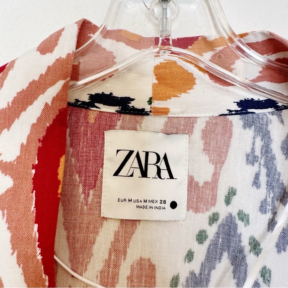 Zara Abstracted Linen Style Rope Belted Jacket Kimono Medium - Picture 2 of 3